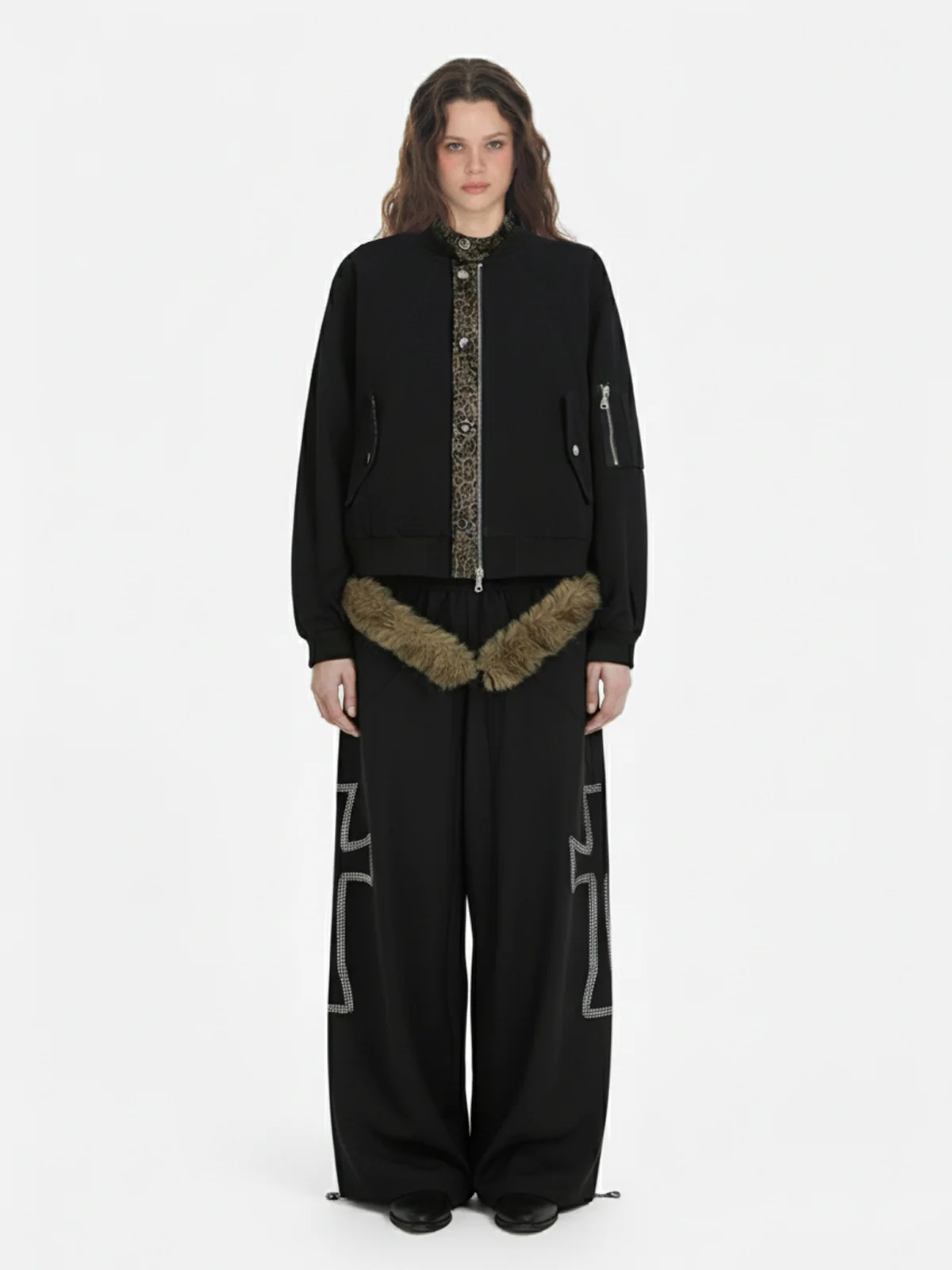 Retro Leopard PU Patchwork Faux Layered Jacket - Image 4