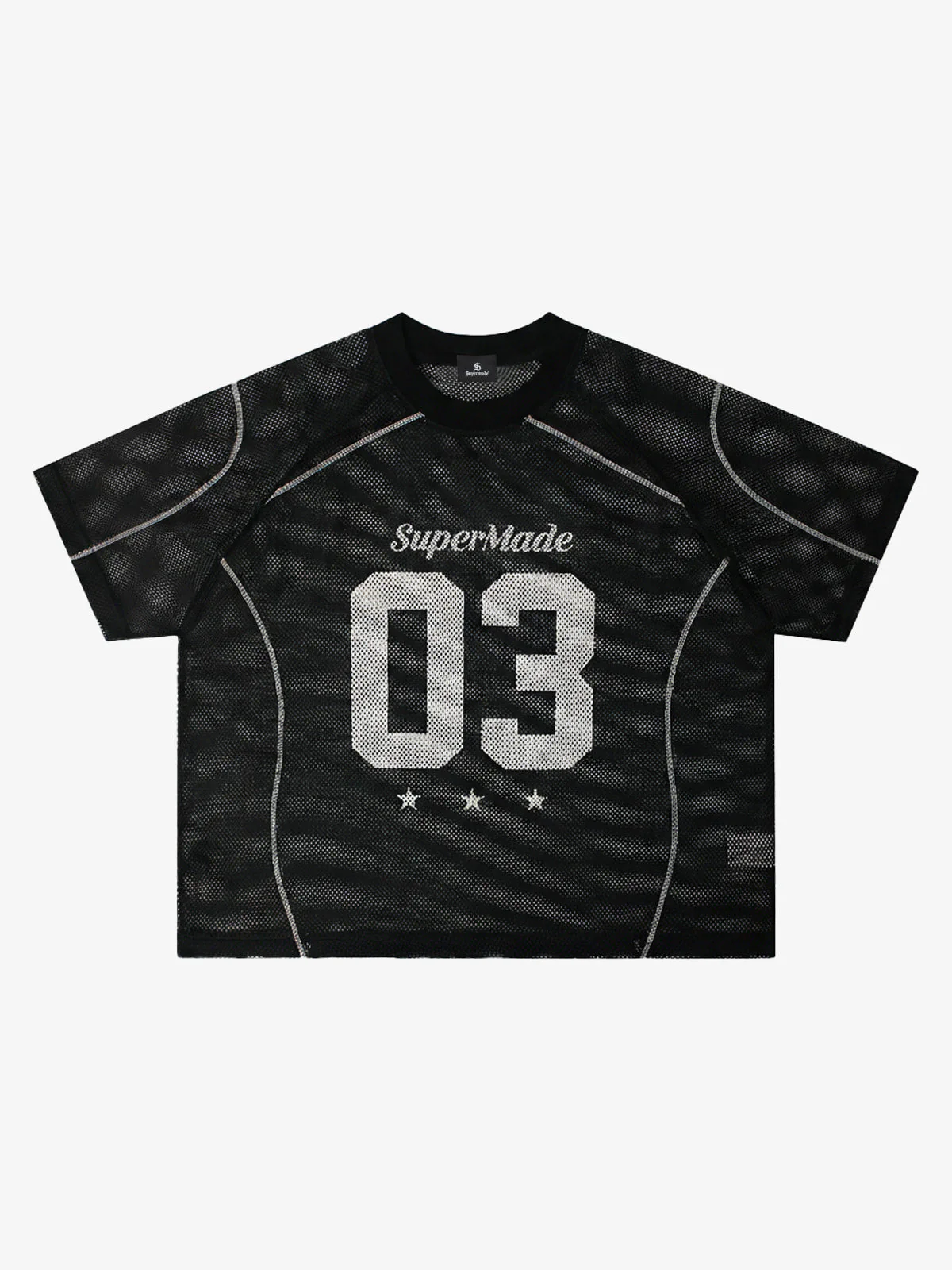 Retro Mesh Panel Number Print Contrast Stitch Jersey T-Shirt - Image 2