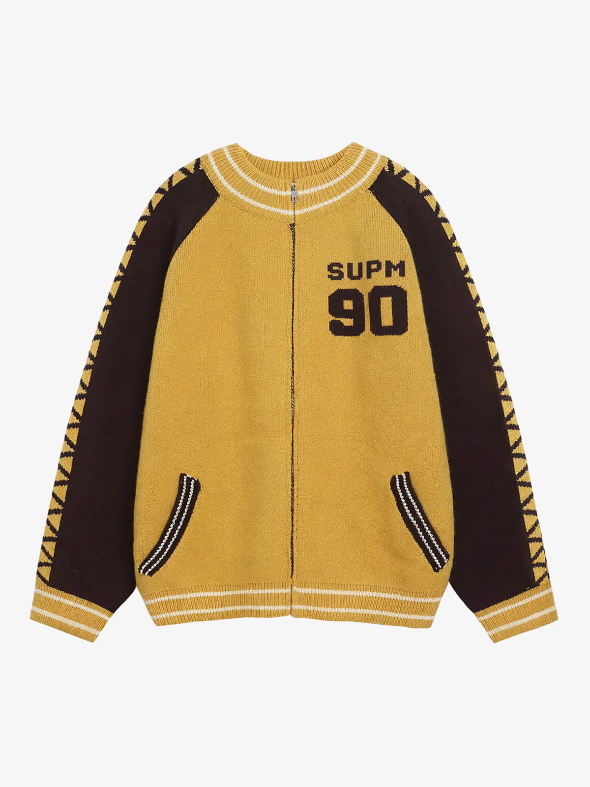 Retro Motorcycle Colorblock  Knitted Zip-up Sweater Jacket - Image 2