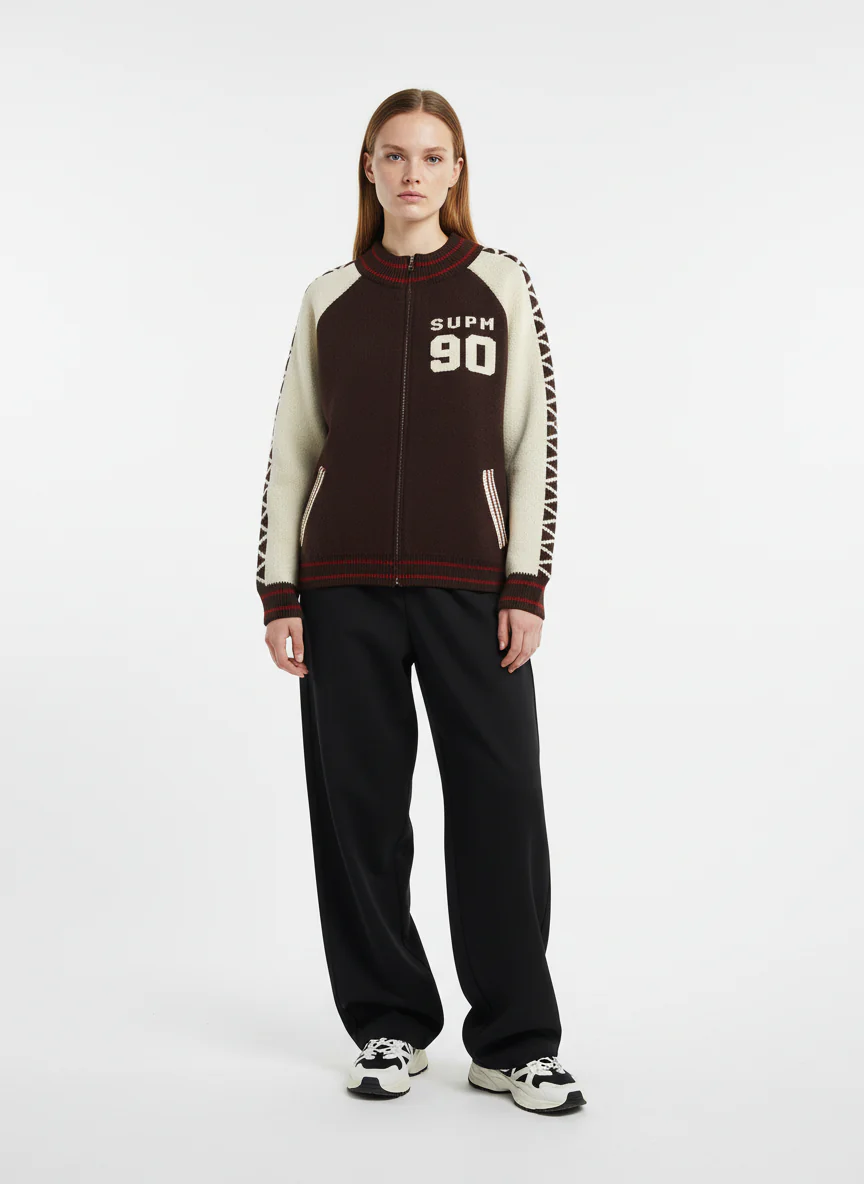Retro Motorcycle Colorblock  Knitted Zip-up Sweater Jacket - Image 3