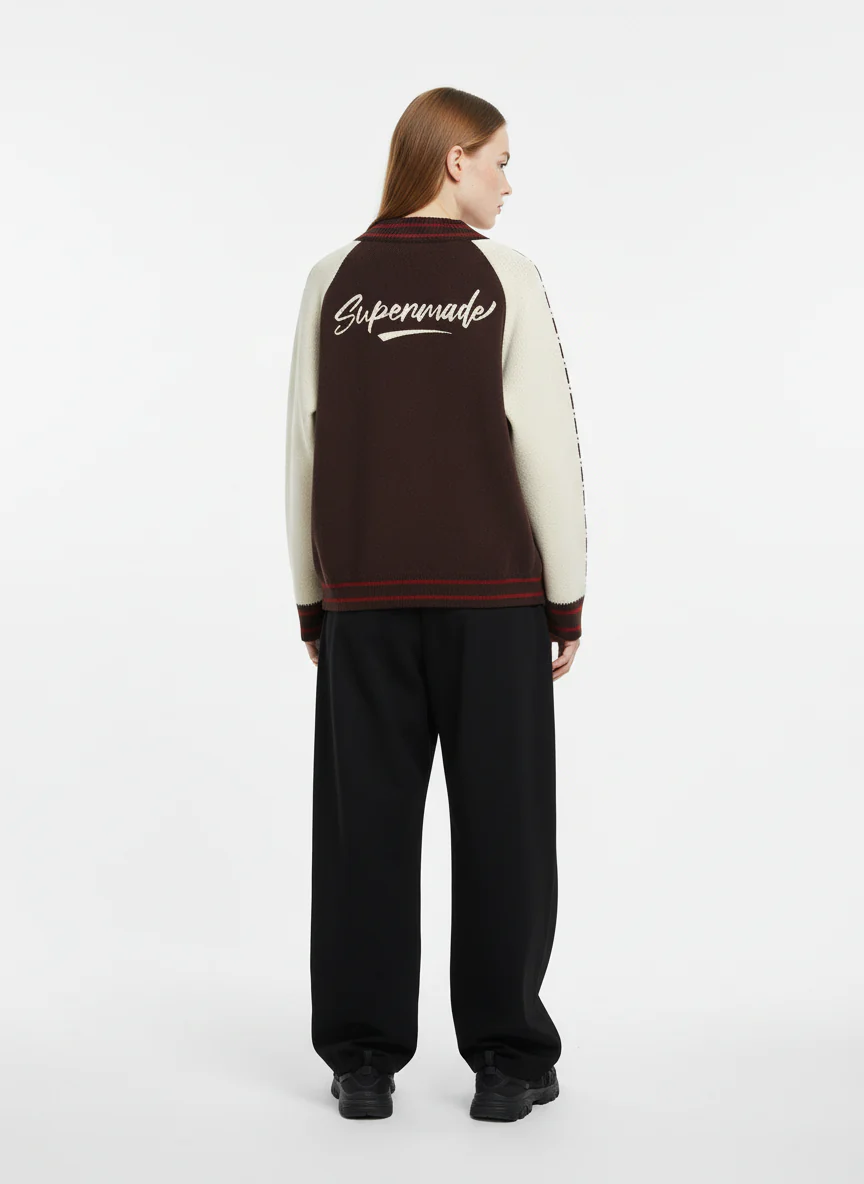 Retro Motorcycle Colorblock  Knitted Zip-up Sweater Jacket - Image 4