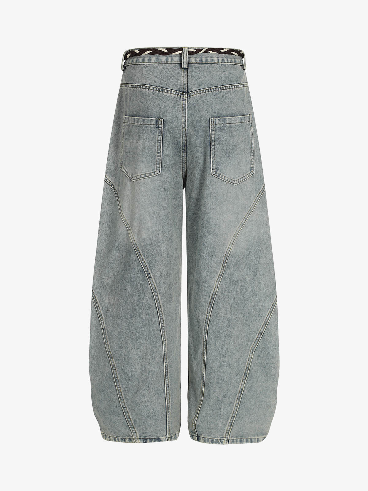 Denim Retro Belt Detail With Patchwork Barrel Jeans - 2490 - Image 6