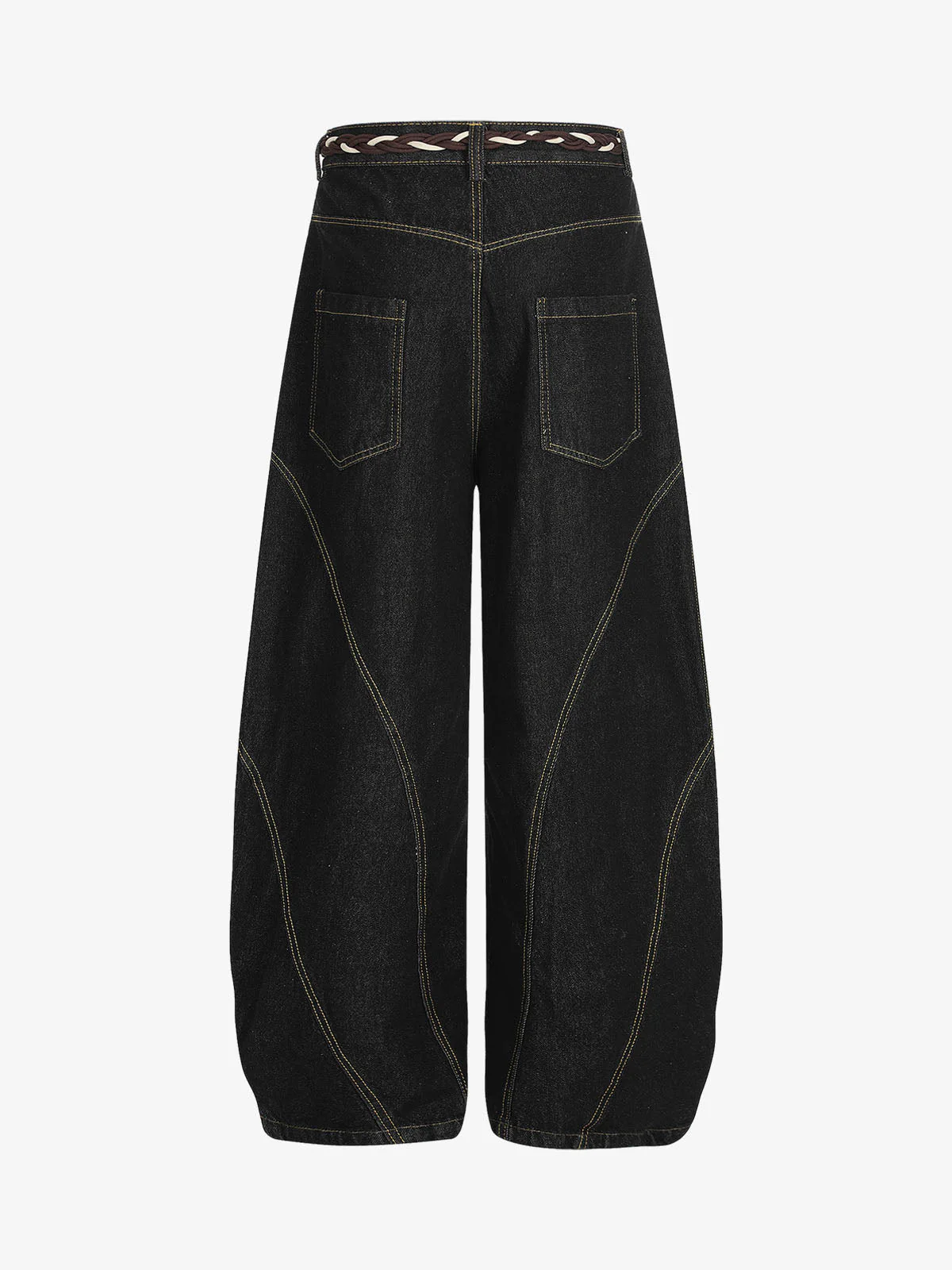 Denim Retro Belt Detail With Patchwork Barrel Jeans - 2490 - Image 7