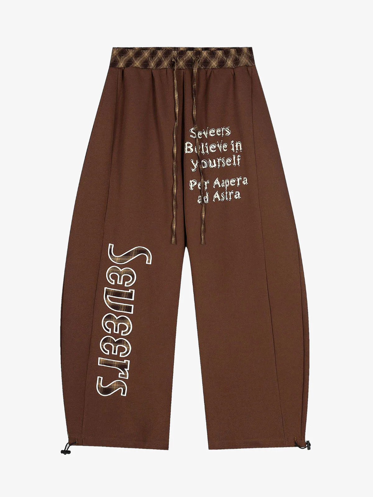 Retro Patchwork Plaid Loose Draped Wide-Leg Pants - Image 2