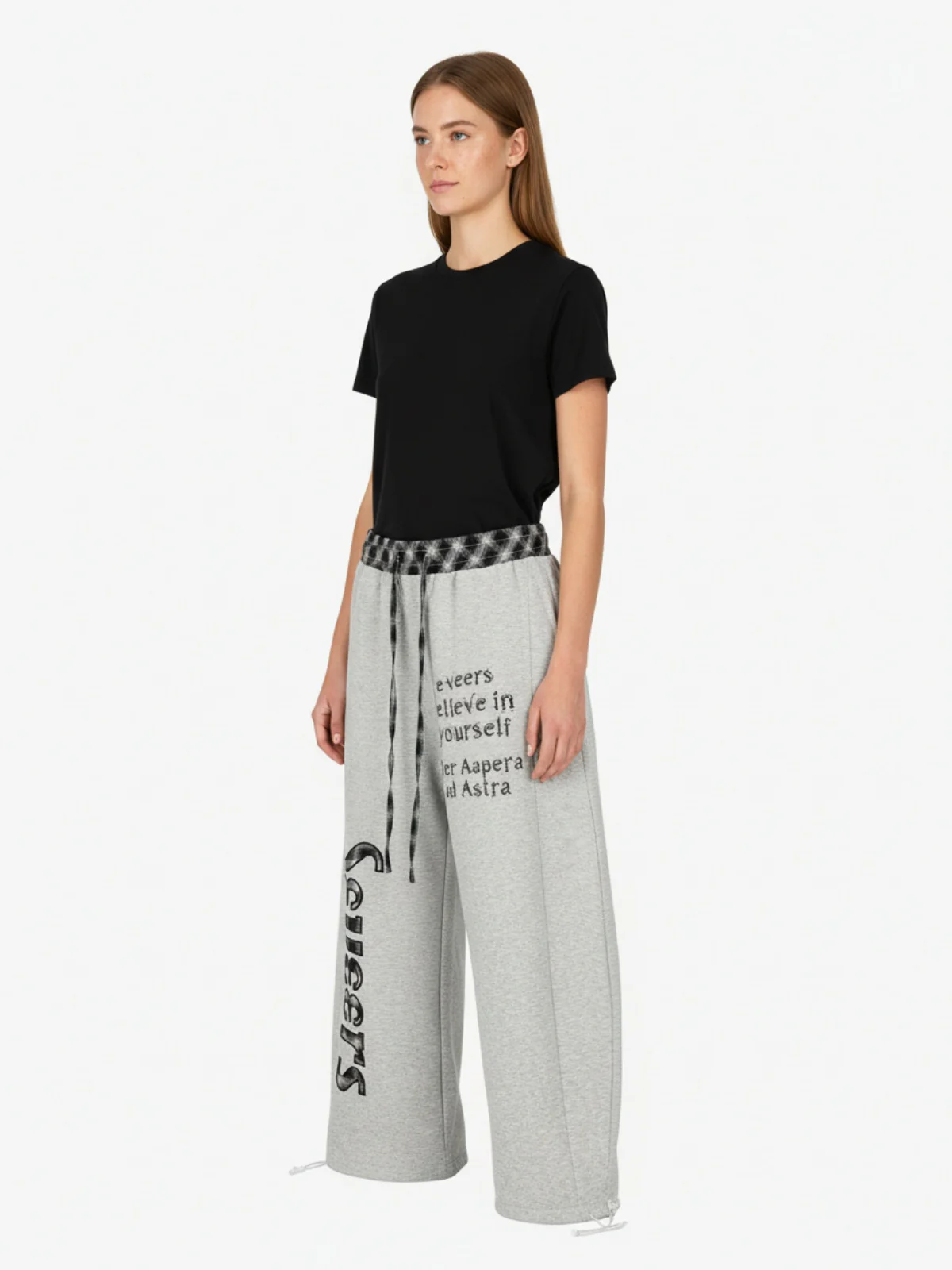 Retro Patchwork Plaid Loose Draped Wide-Leg Pants - Image 6