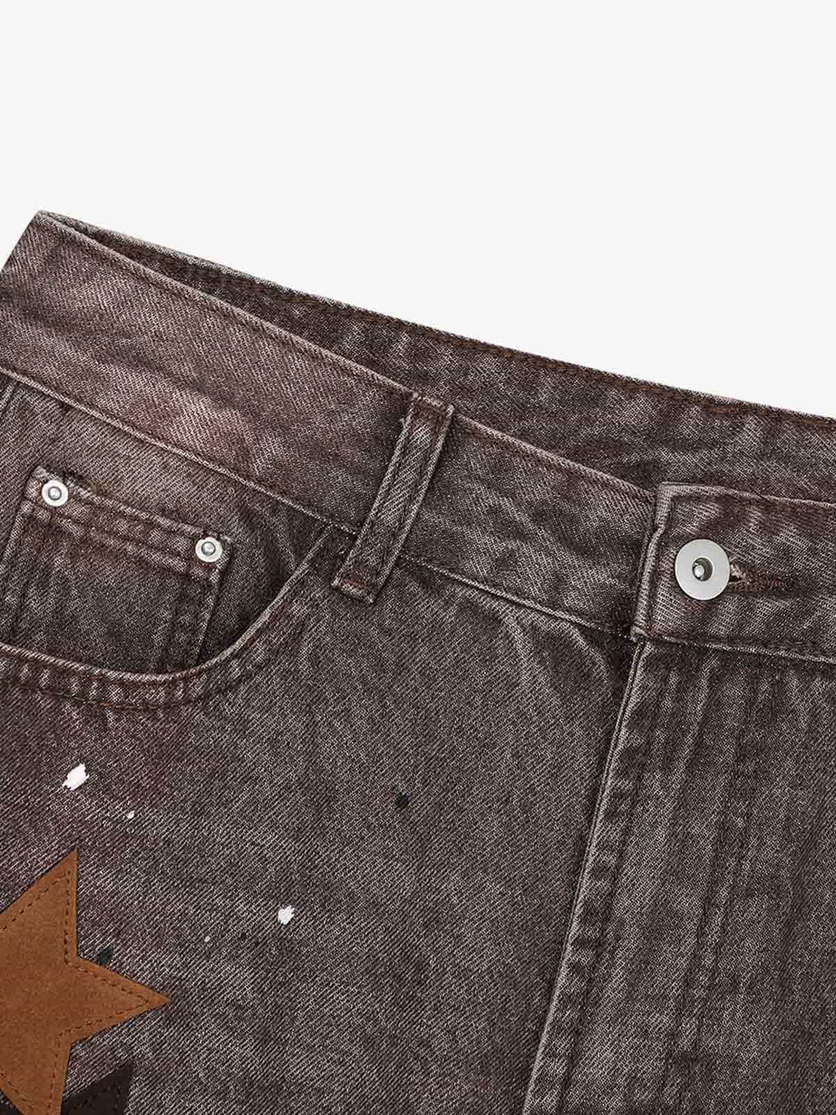 Retro Patchwork Washed Wide Leg Denim Jeans - Image 11