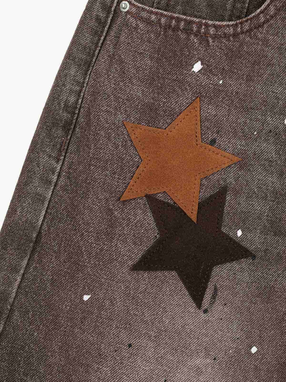 Retro Patchwork Washed Wide Leg Denim Jeans - Image 7