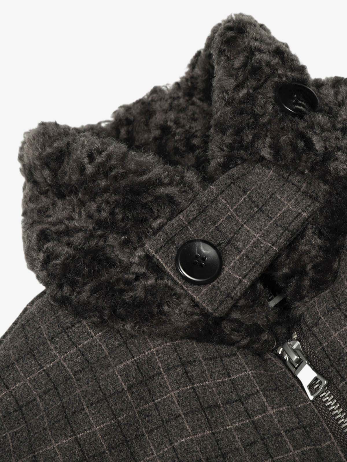 Retro Plaid Fur Collar Warm Padded Jacket - Image 11