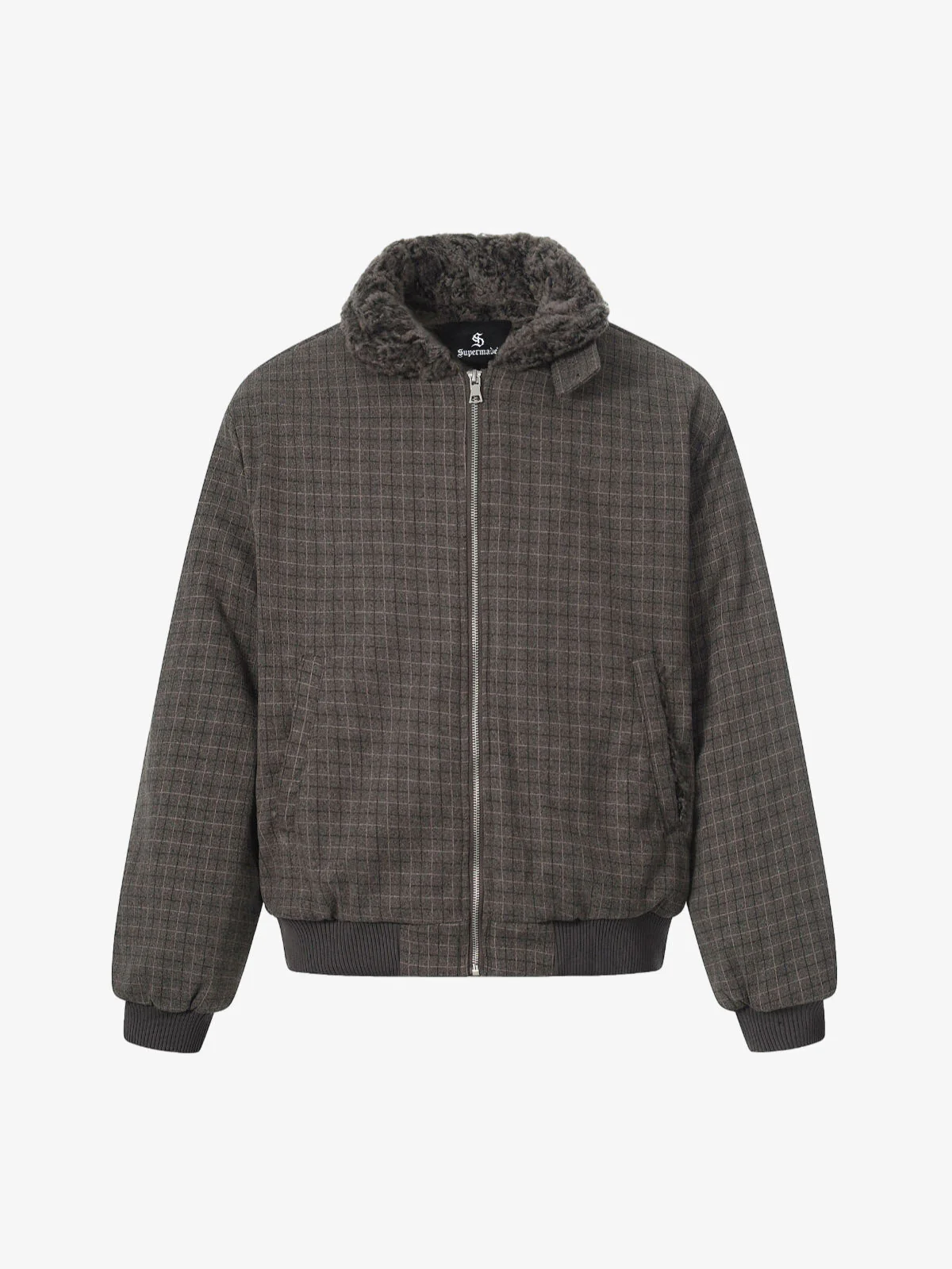 Retro Plaid Fur Collar Warm Padded Jacket - Image 2