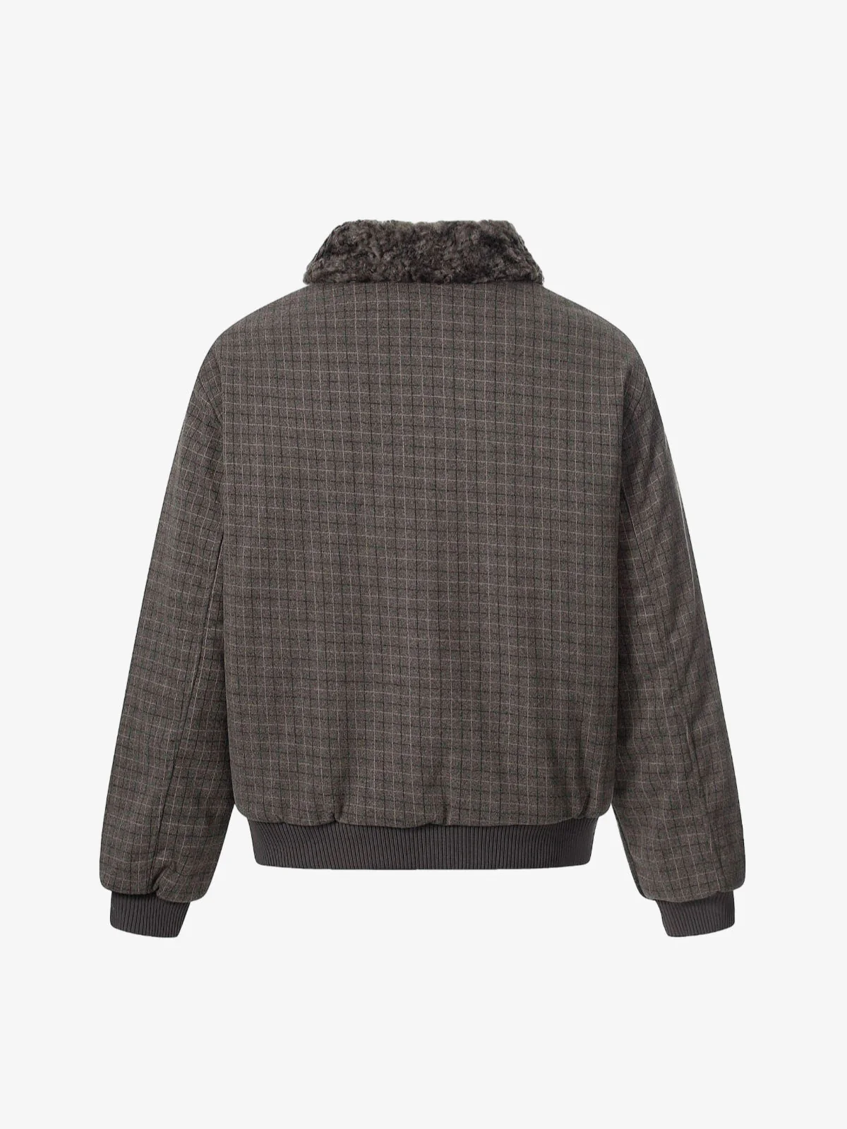 Retro Plaid Fur Collar Warm Padded Jacket - Image 4