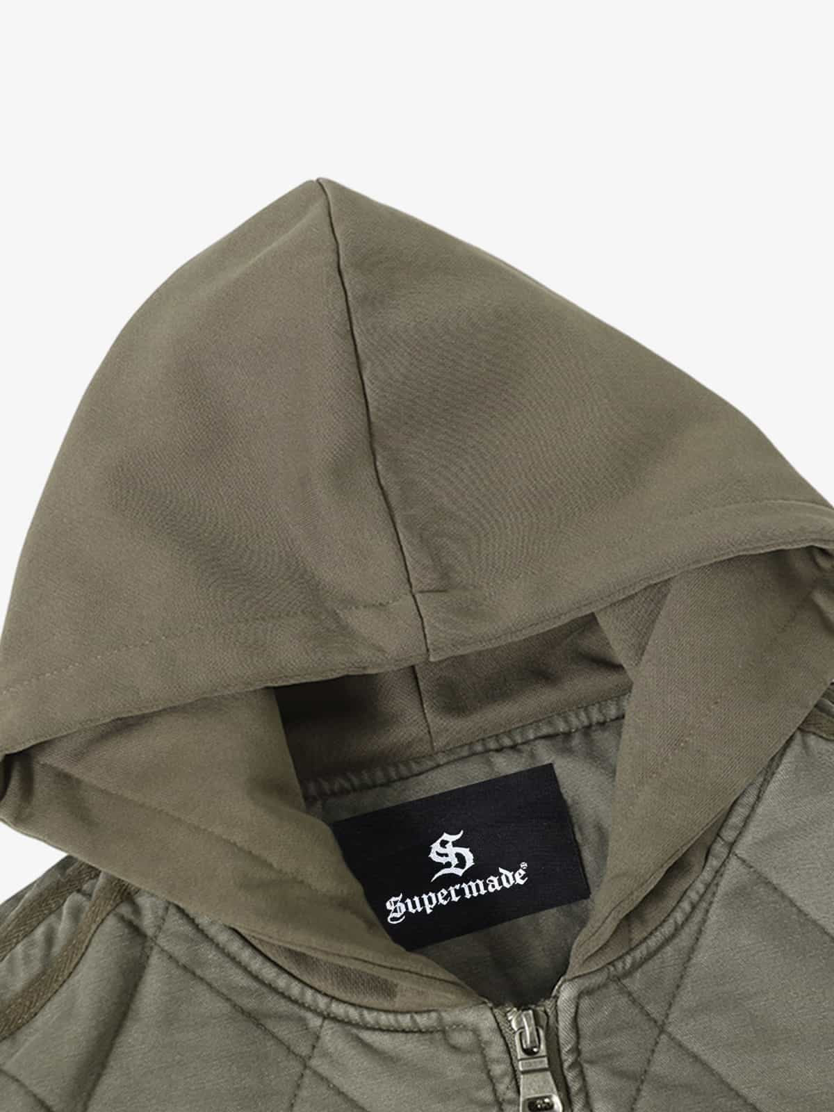 Retro Quilted Patchwork Hooded Cargo Jacket - Image 13