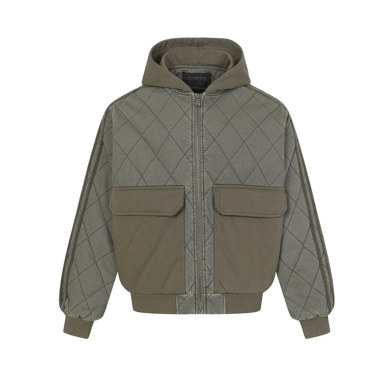Retro Quilted Patchwork Hooded Cargo Jacket - Image 5