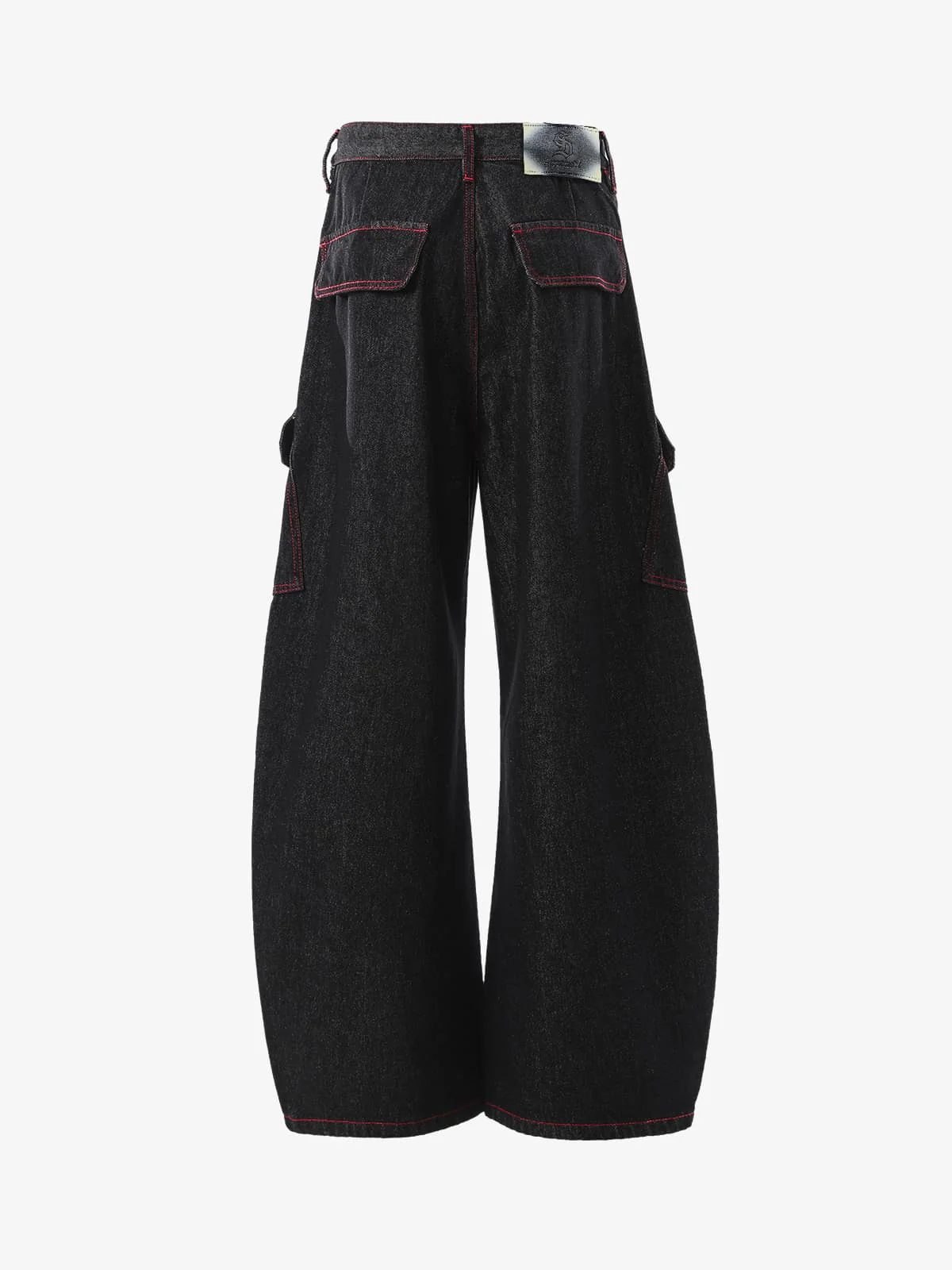 Retro Red Contrast Stitching Pocket Barrel Jeans - Image 4