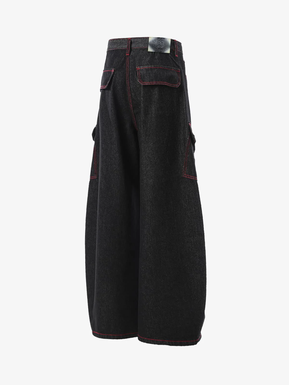 Retro Red Contrast Stitching Pocket Barrel Jeans - Image 5