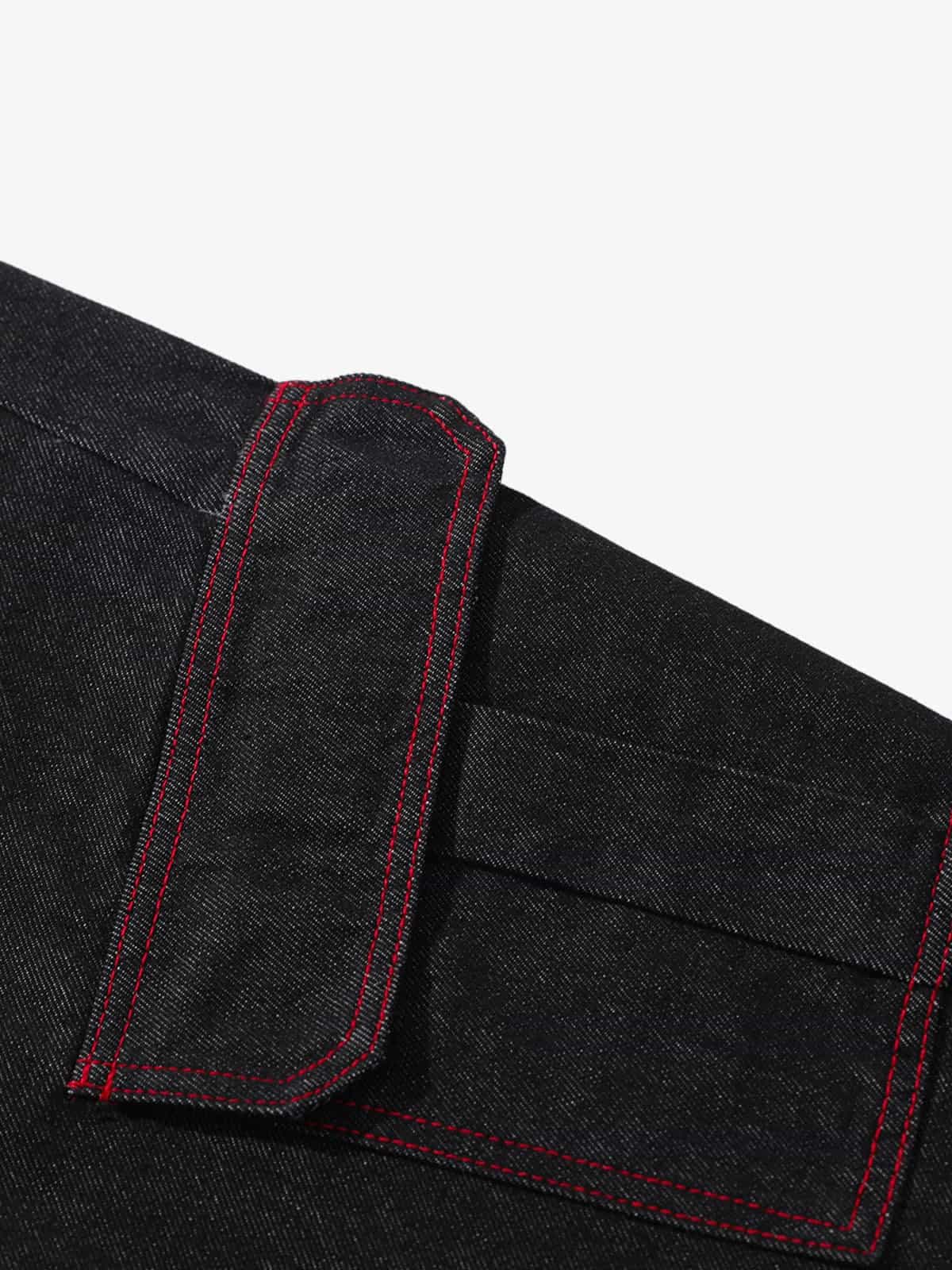 Retro Red Contrast Stitching Pocket Barrel Jeans - Image 7