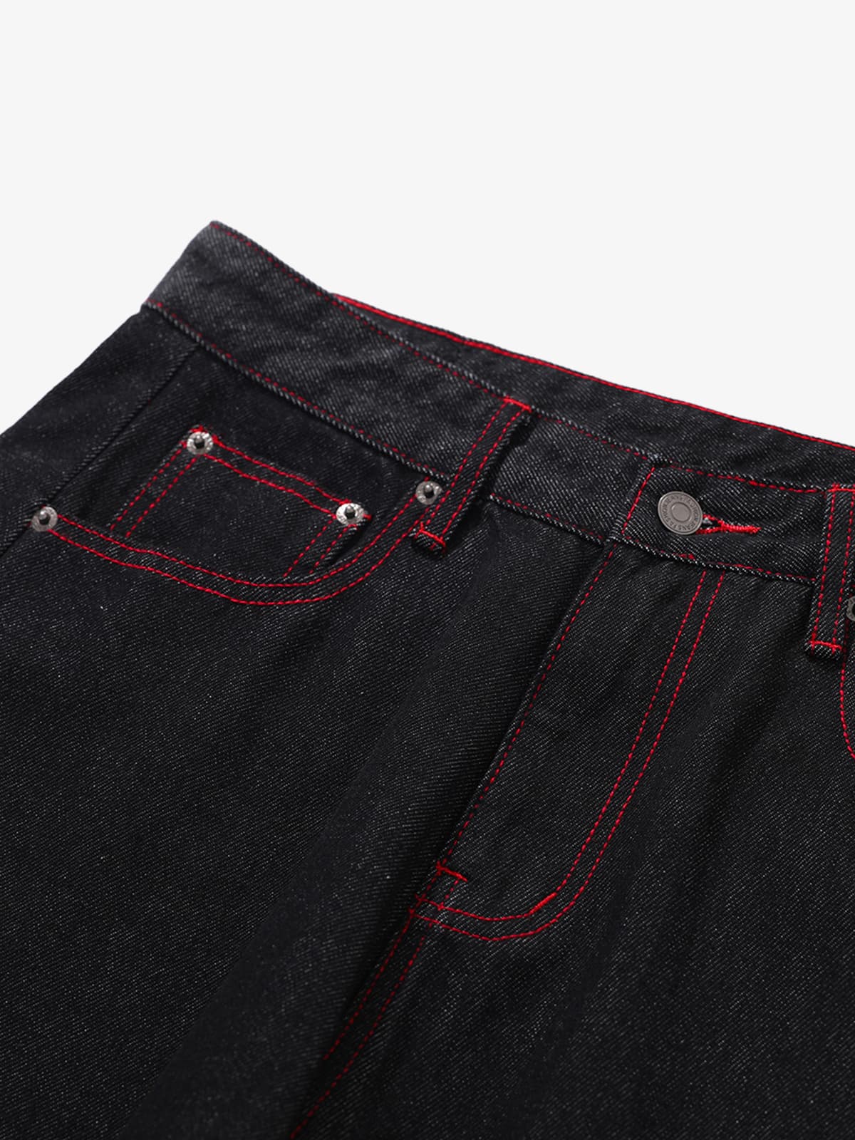 Retro Red Contrast Stitching Pocket Barrel Jeans - Image 8