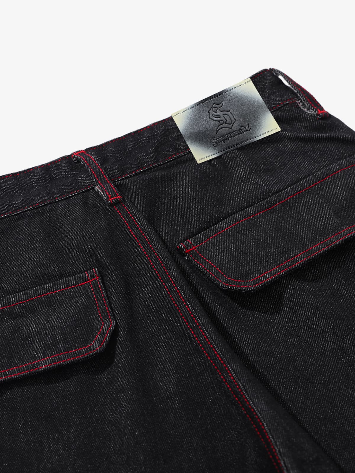 Retro Red Contrast Stitching Pocket Barrel Jeans - Image 9
