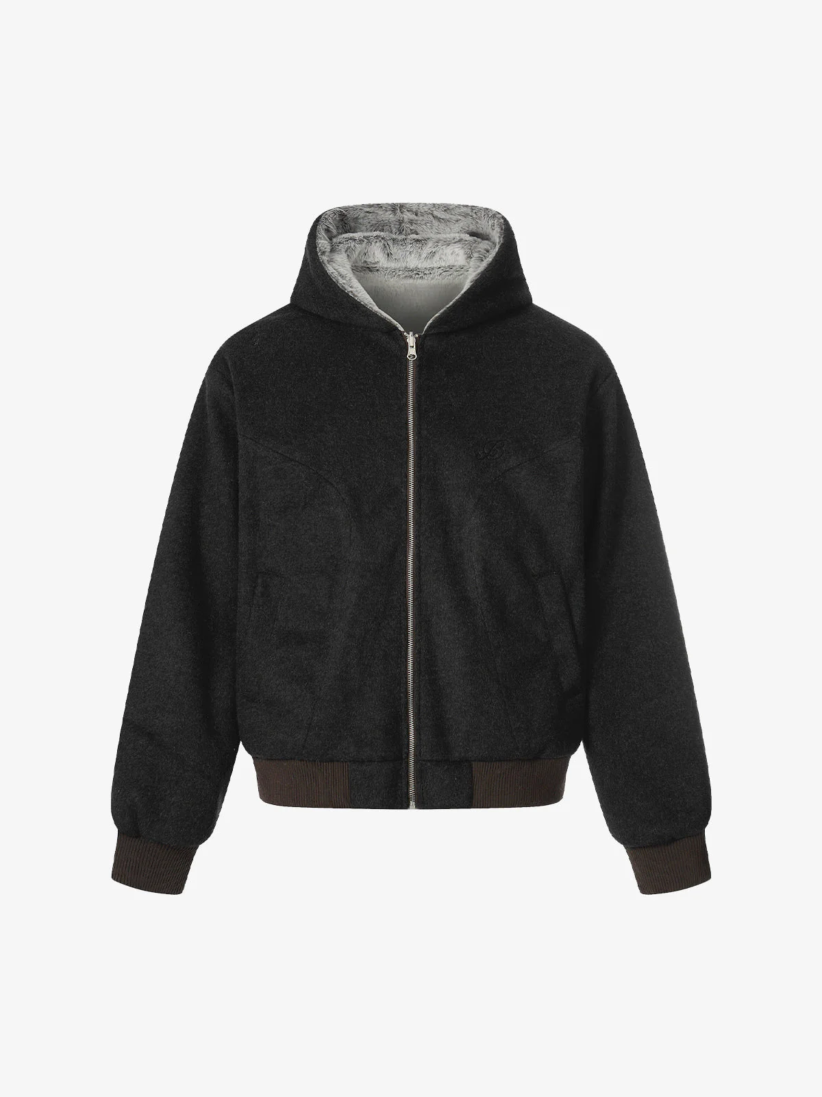 Retro Reversible Fleece Lined Zip-up Hooded Jacket - Image 2