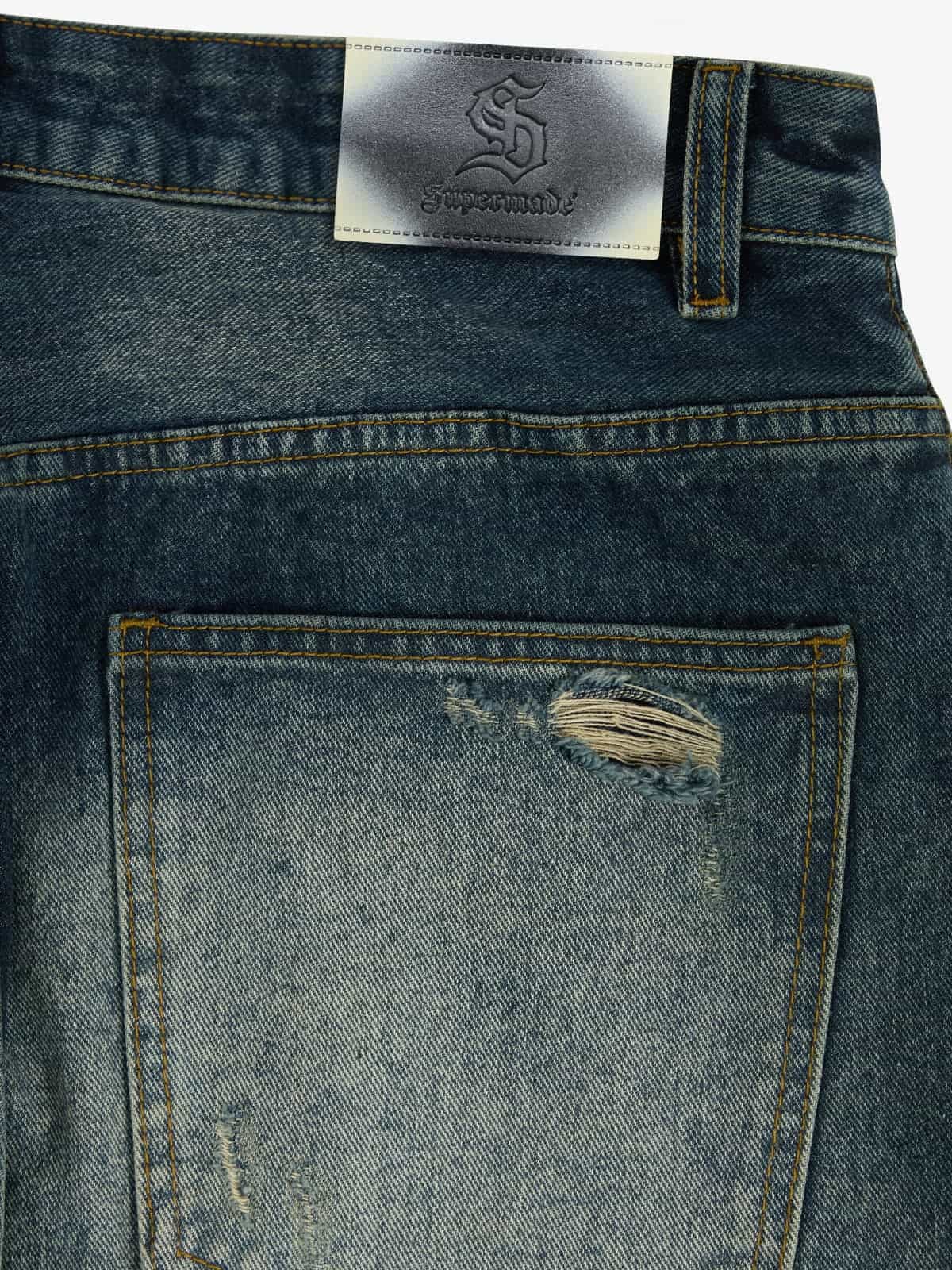 Retro Rhinestone Letter Embroidery Distressed Baggy Jeans - Image 11
