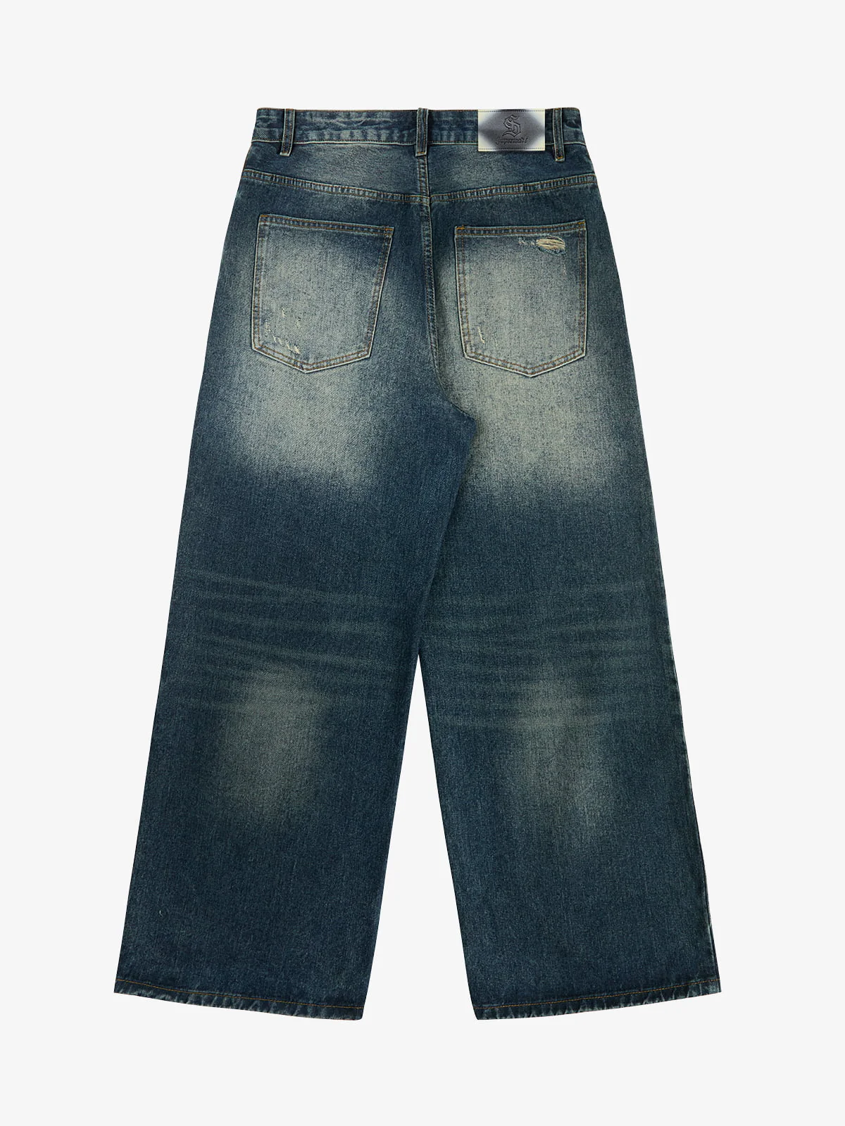 Retro Rhinestone Letter Embroidery Distressed Baggy Jeans - Image 8