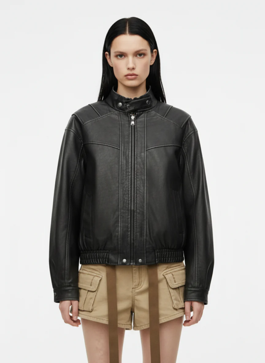 Retro Stand Collar PU Leather Bomber Jacket