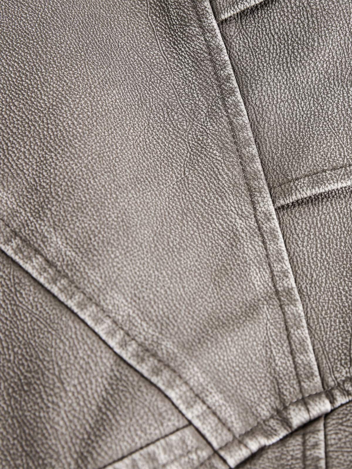 Retro Stand Collar PU Leather Bomber Jacket - Image 11