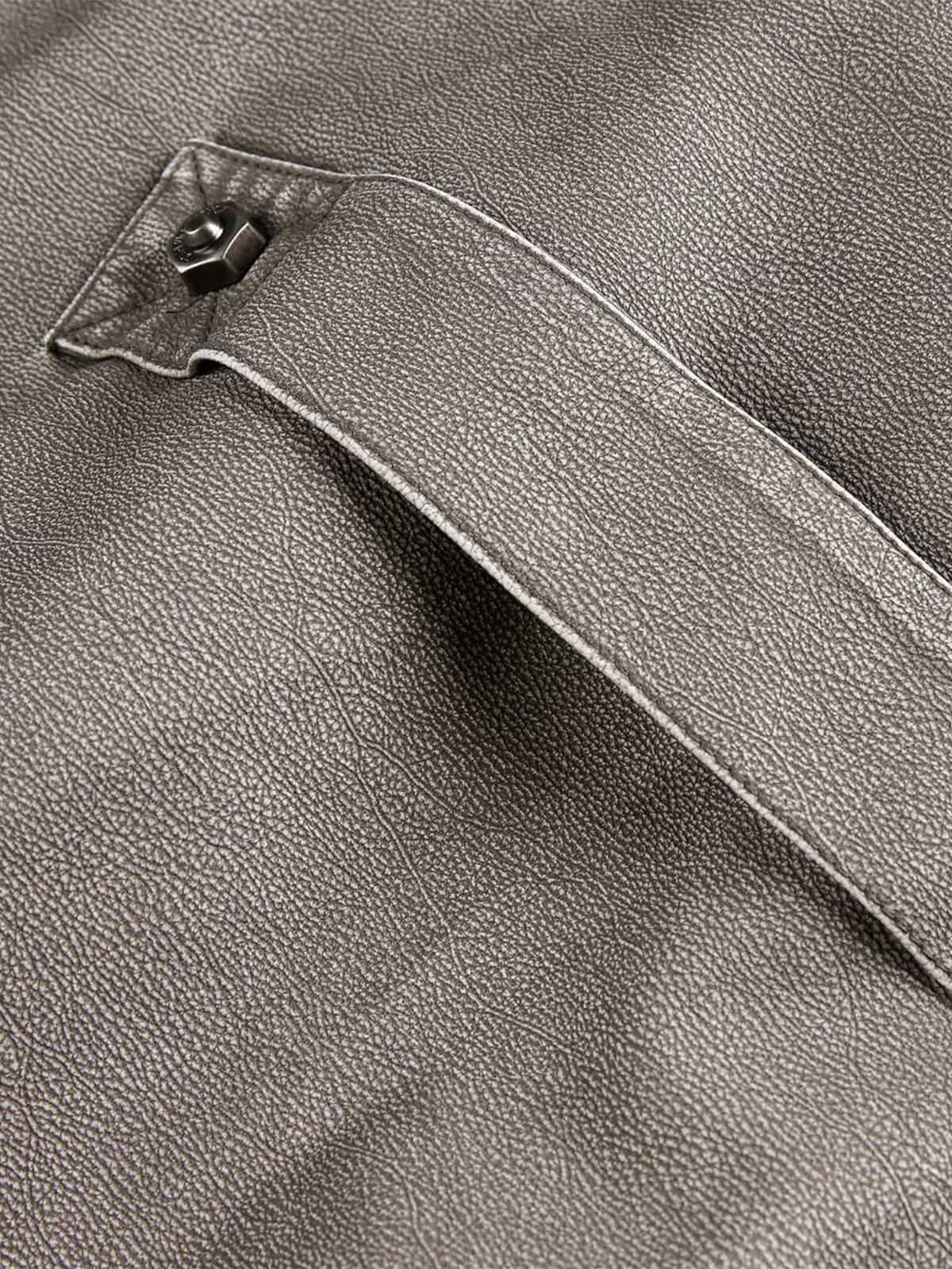 Retro Stand Collar PU Leather Bomber Jacket - Image 12
