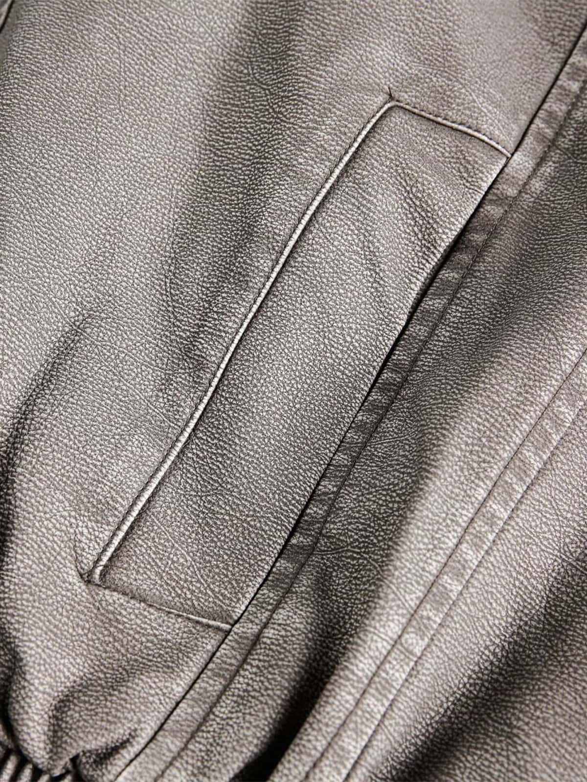 Retro Stand Collar PU Leather Bomber Jacket - Image 14