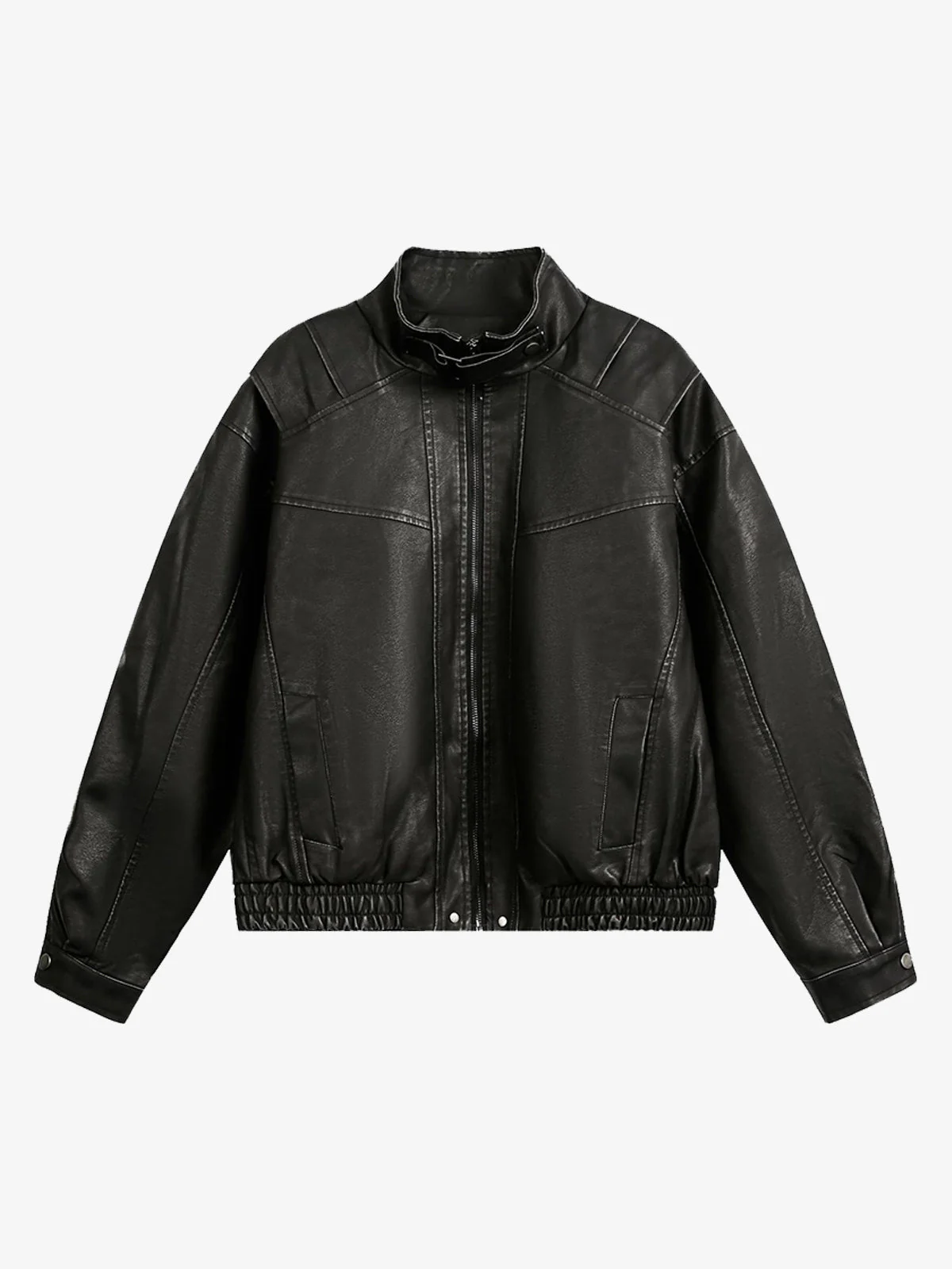 Retro Stand Collar PU Leather Bomber Jacket - Image 7