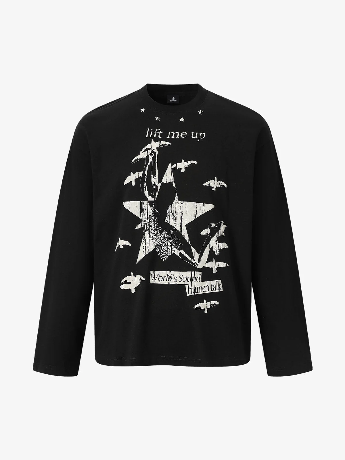 Retro Star Print Long-Sleeved T-Shirt