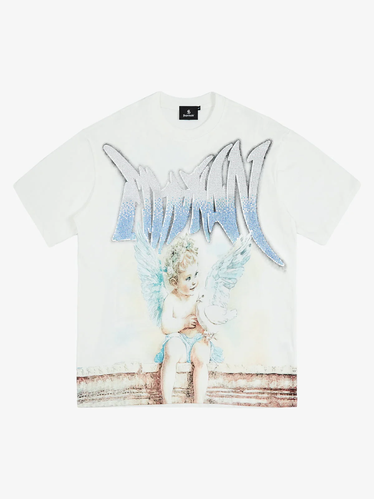 Retro Street Peace Dove Angel Rhinestone T-Shirt - Image 2
