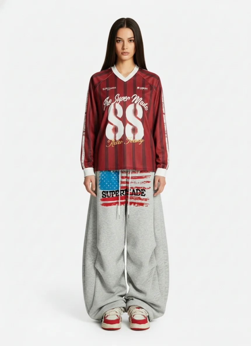 Retro Striped 88 Print Graphic Jersey Long-Sleeved T-Shirt - Image 3