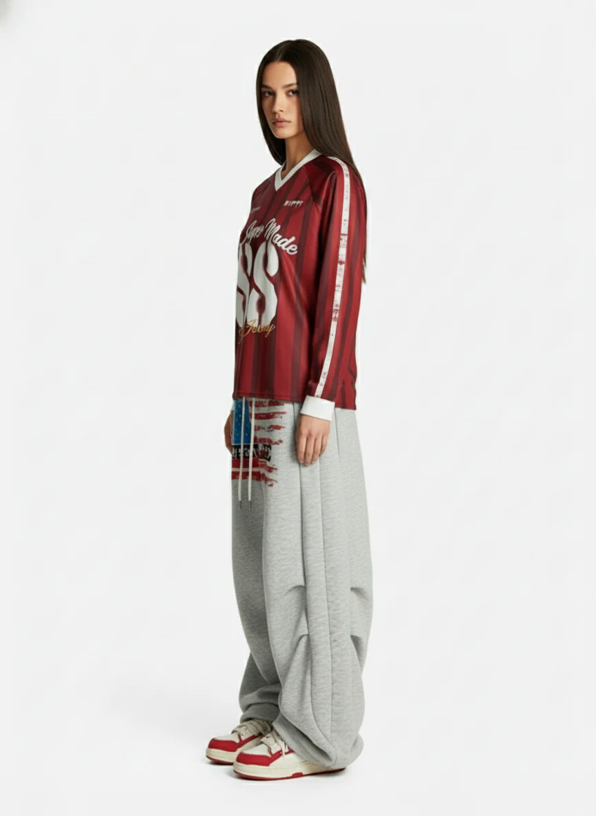 Retro Striped 88 Print Graphic Jersey Long-Sleeved T-Shirt - Image 5