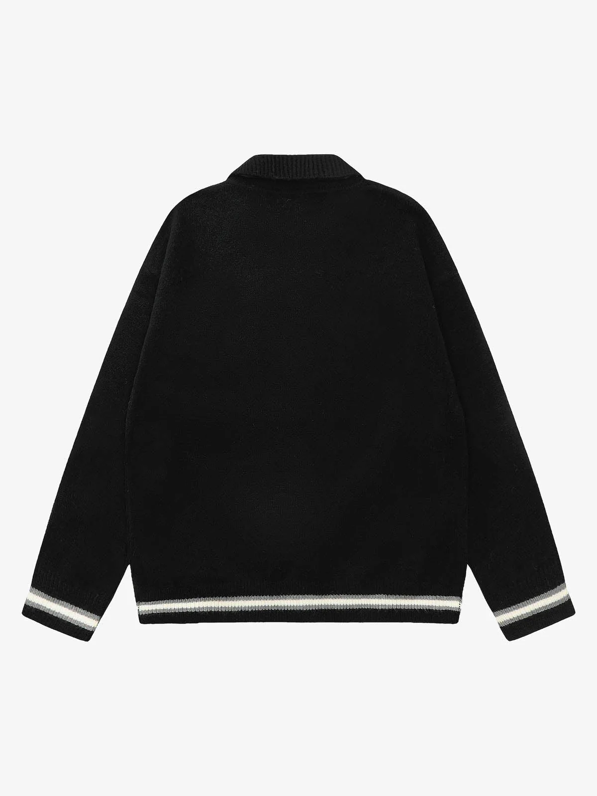 Retro Striped Contrast Panel Button-Up Collar Sweater - Image 4
