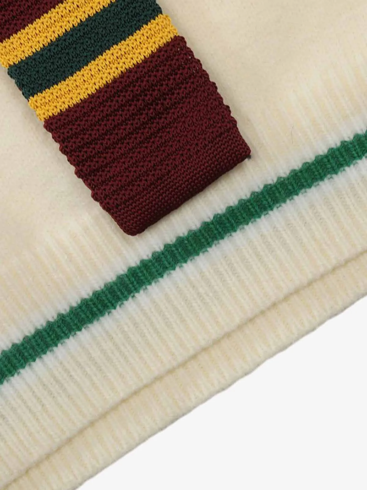 Retro Striped Contrast Panel Button-Up Collar Sweater - Image 6