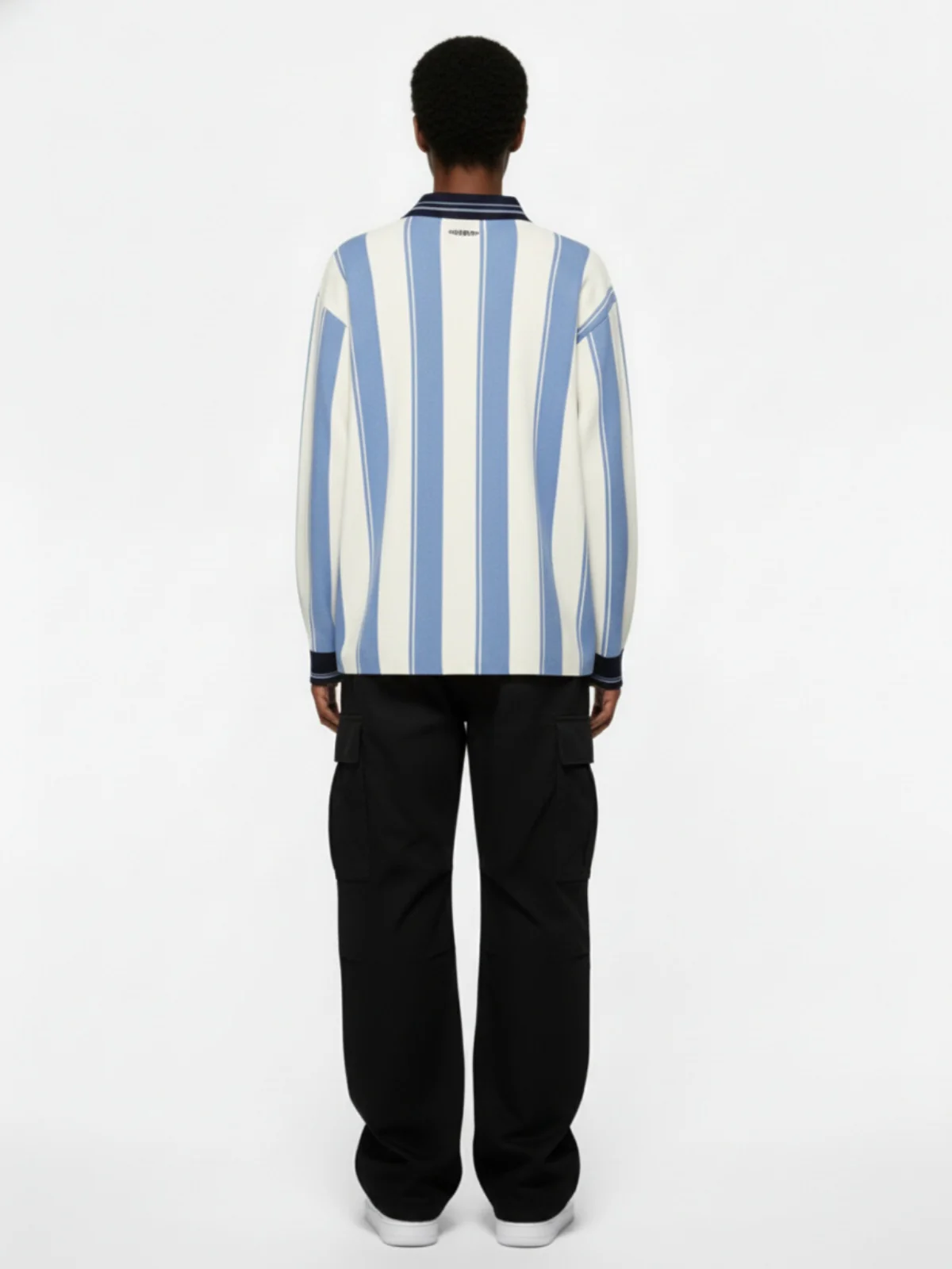 Retro Striped Polo Collar Sports Jersey Knit Sweater - Image 4