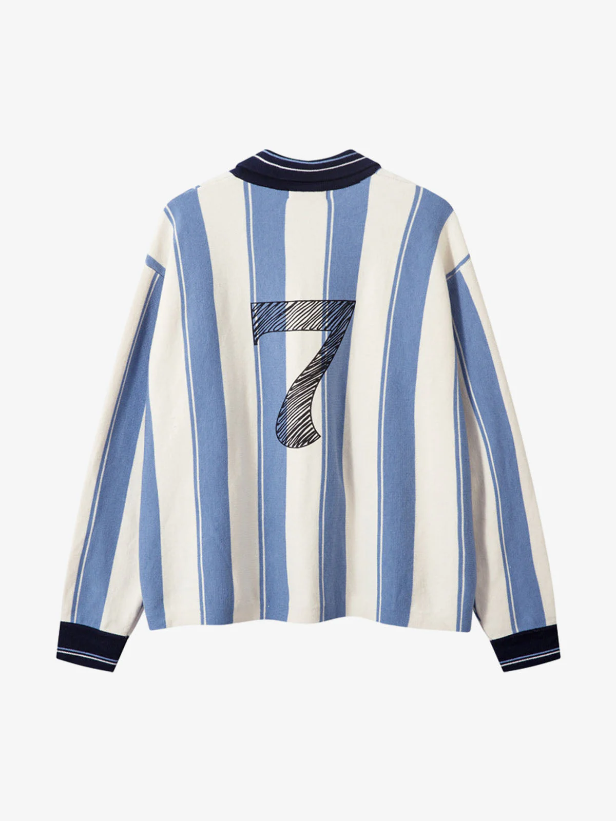 Retro Striped Polo Collar Sports Jersey Knit Sweater - Image 7