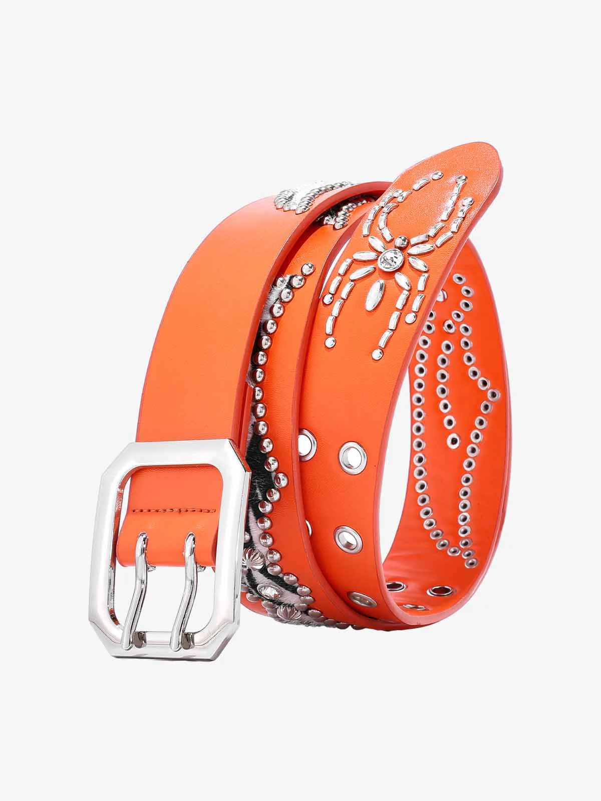 Retro Studded Zebra Pattern Wide Leather Belt - Image 2
