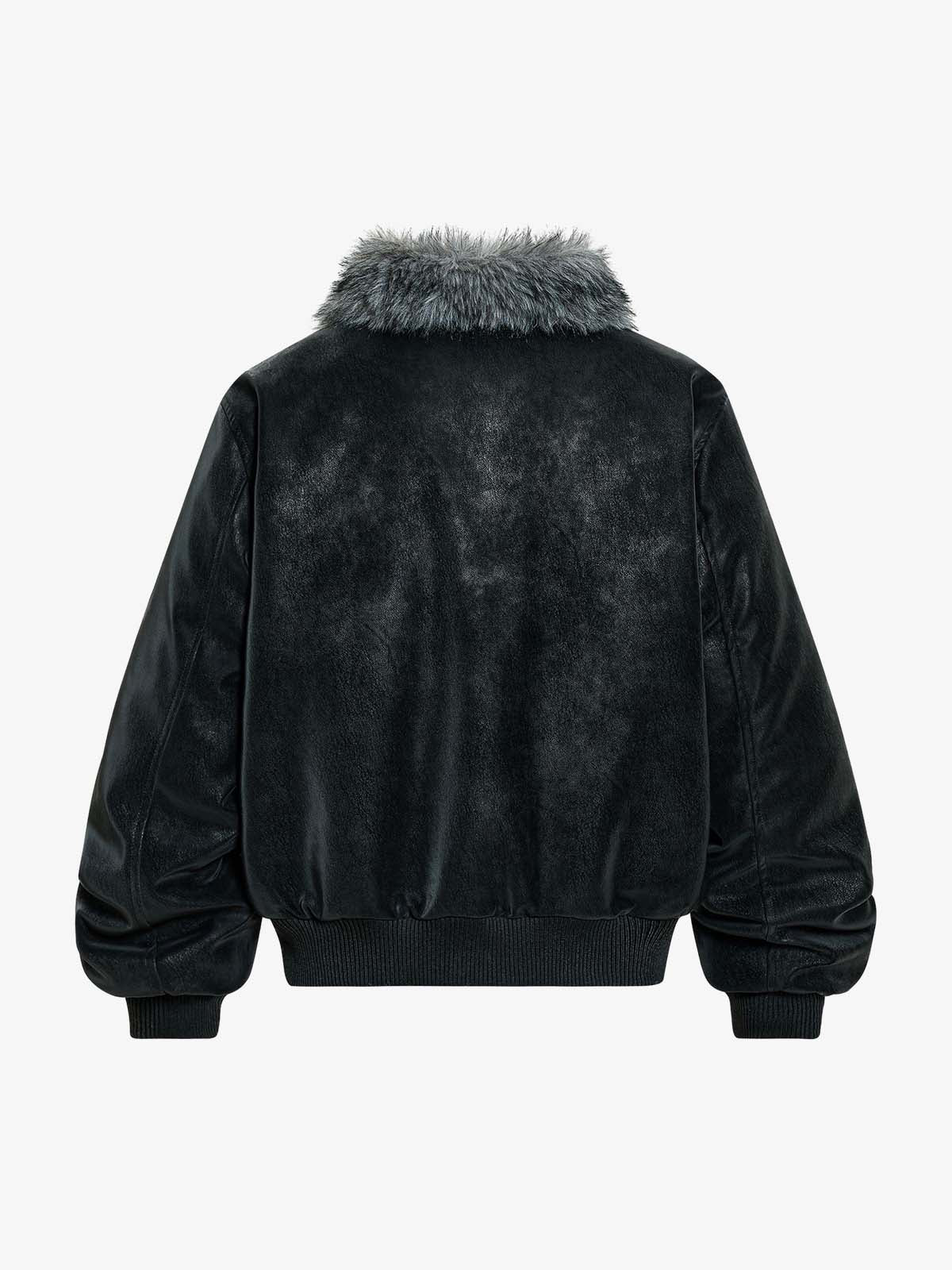 Retro Suede Faux Fur Detail Asymmetric Button Jacket - Image 4