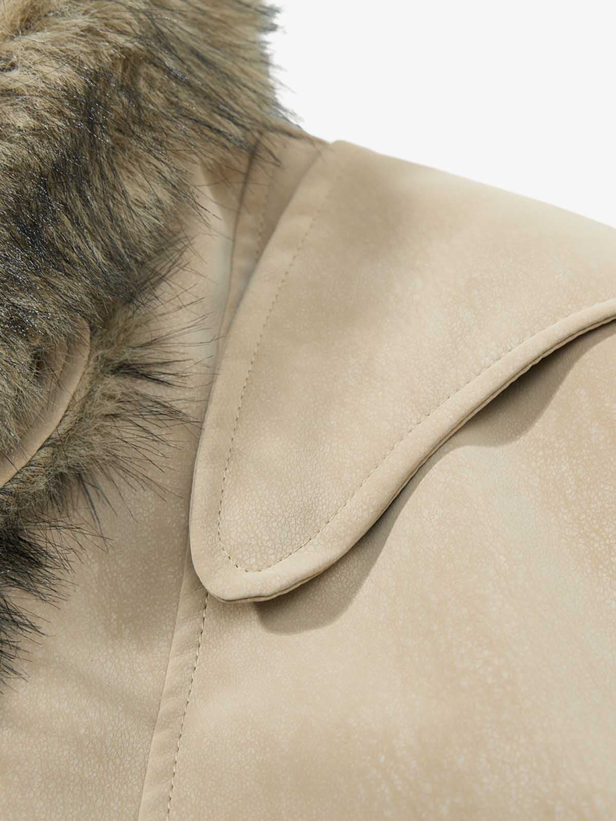 Retro Suede Faux Fur Detail Asymmetric Button Jacket - Image 5