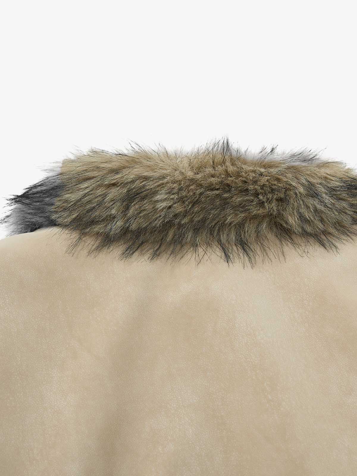 Retro Suede Faux Fur Detail Asymmetric Button Jacket - Image 6