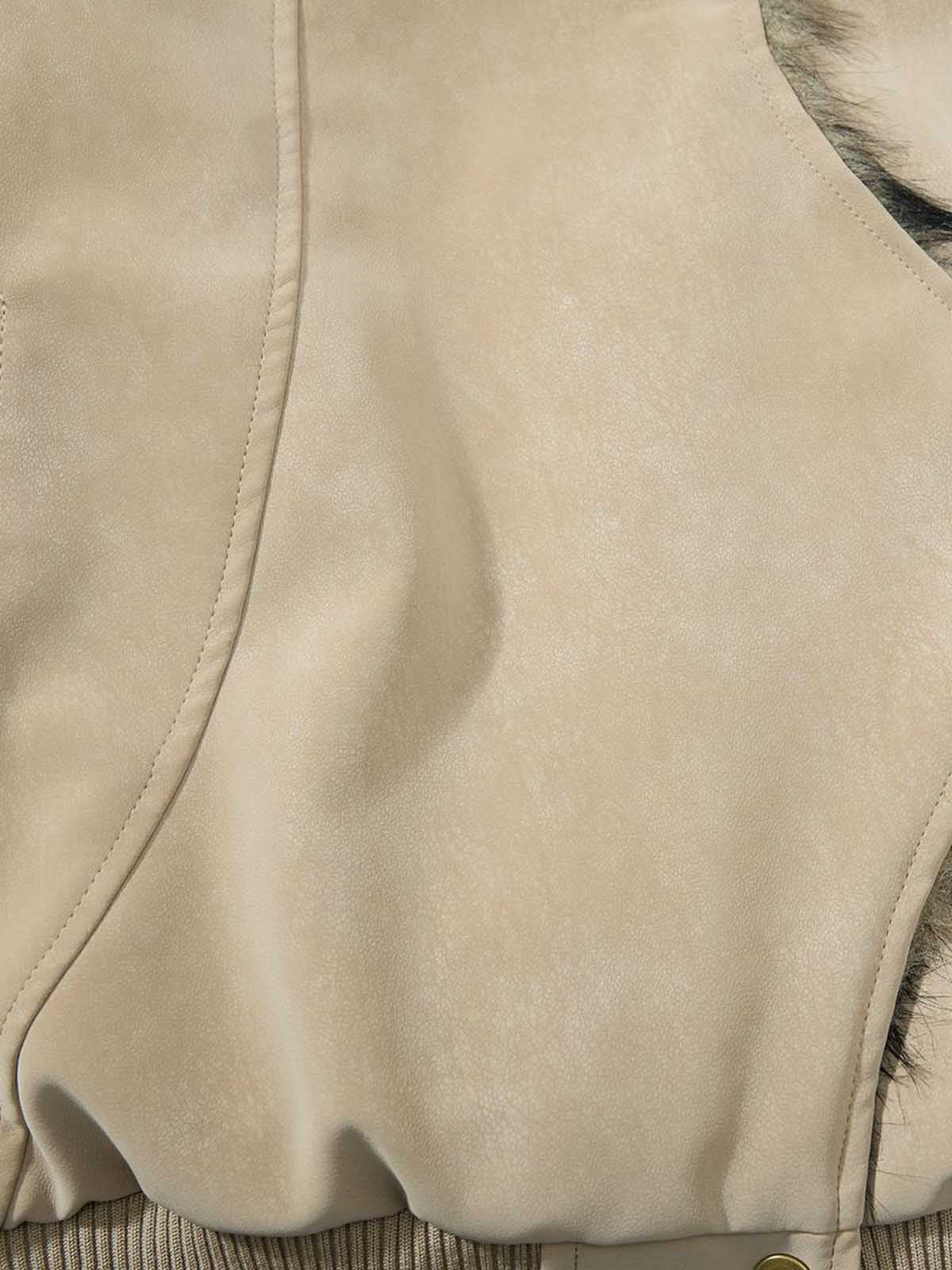 Retro Suede Faux Fur Detail Asymmetric Button Jacket - Image 7