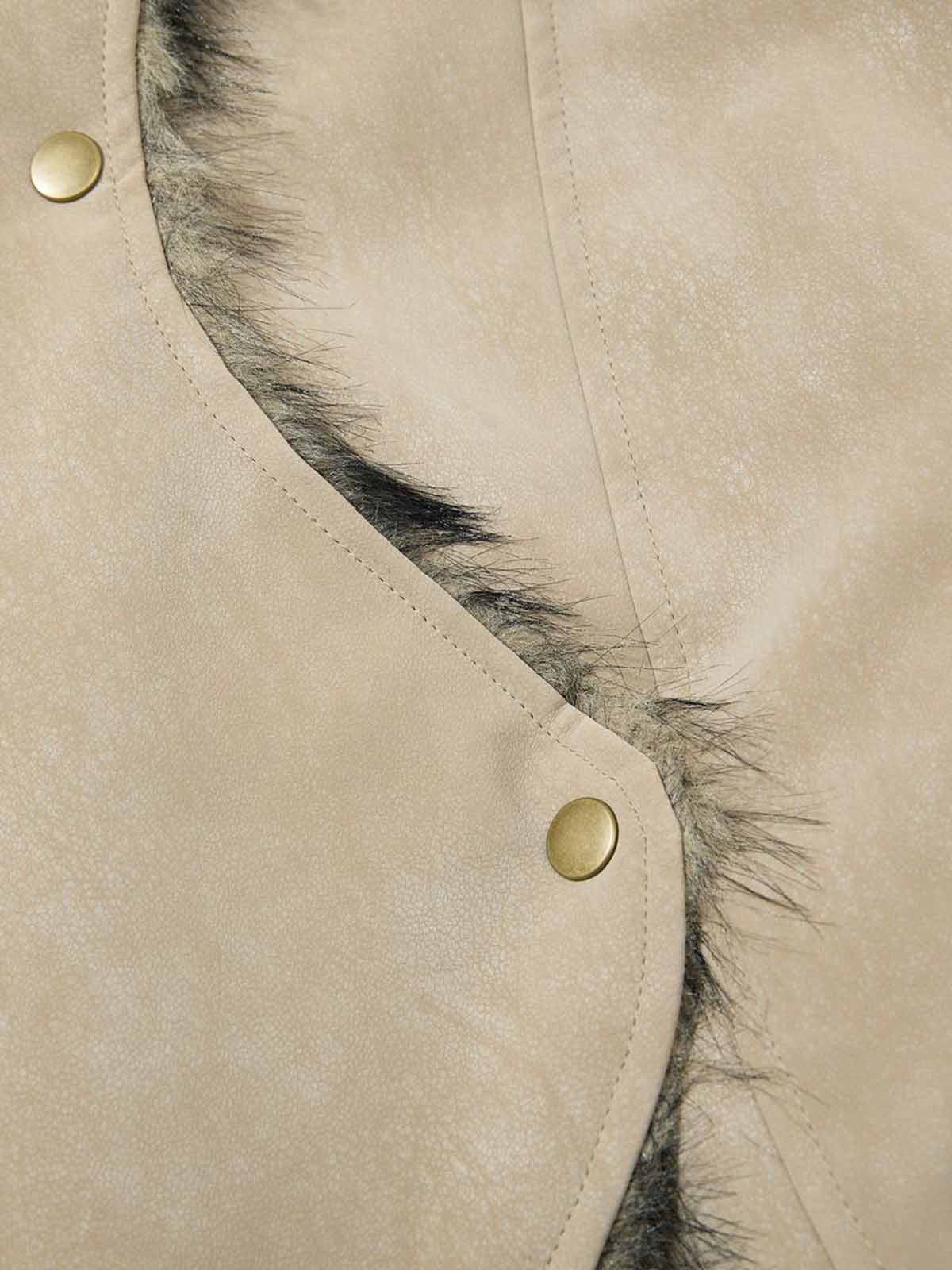 Retro Suede Faux Fur Detail Asymmetric Button Jacket - Image 8