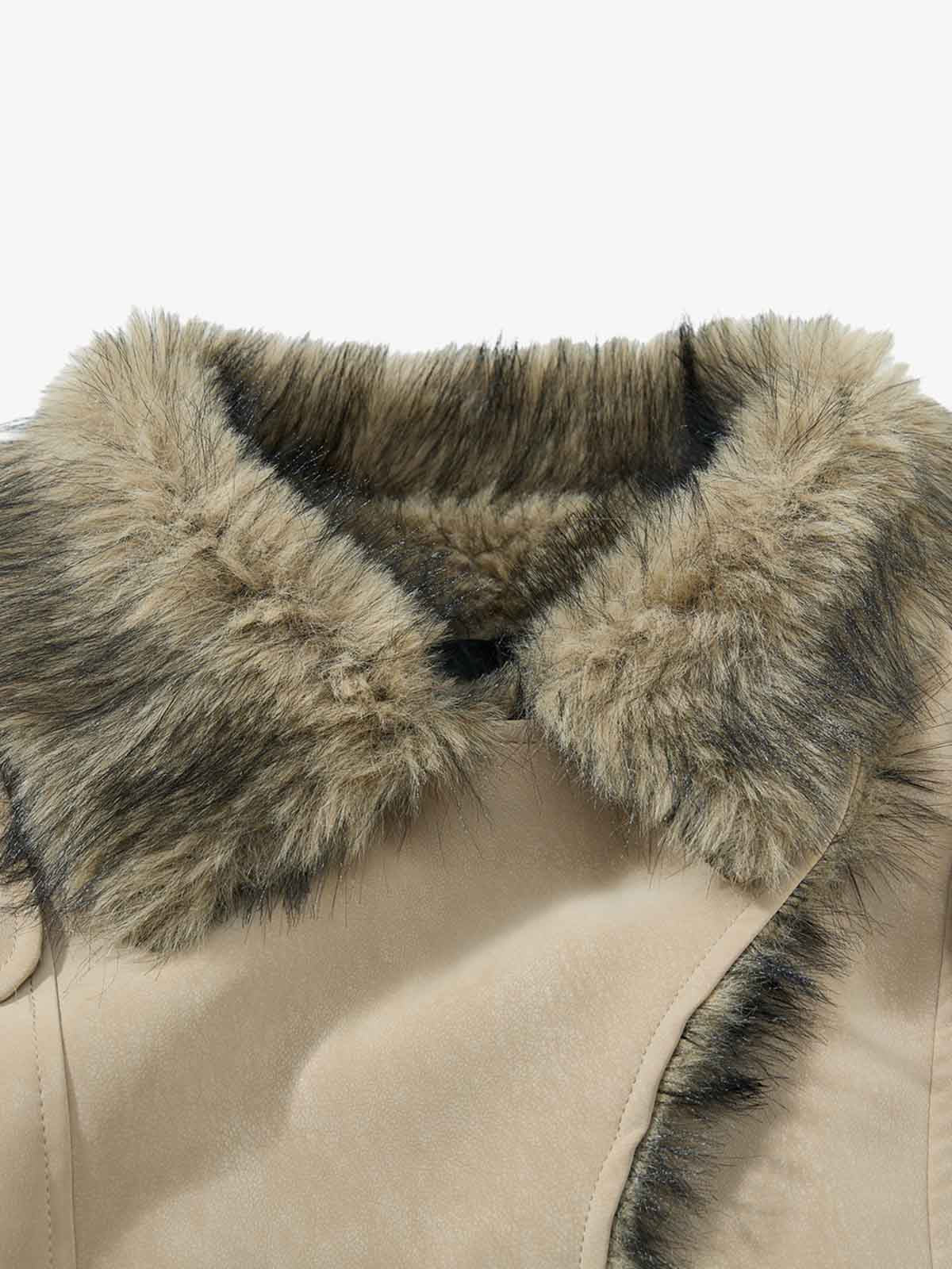 Retro Suede Faux Fur Detail Asymmetric Button Jacket - Image 9