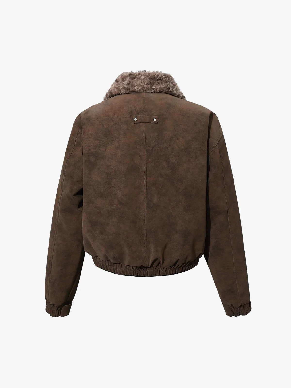 Retro Suede Texture Shearling Collar Fleece Bomber Jacket - Image 10