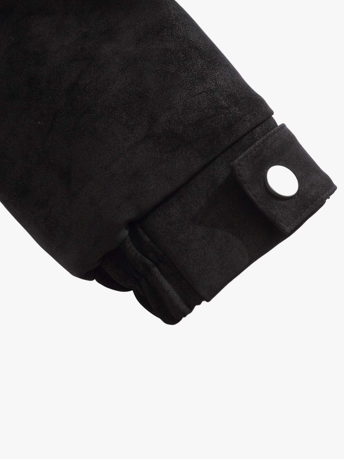 Retro Suede Texture Shearling Collar Fleece Bomber Jacket - Image 14