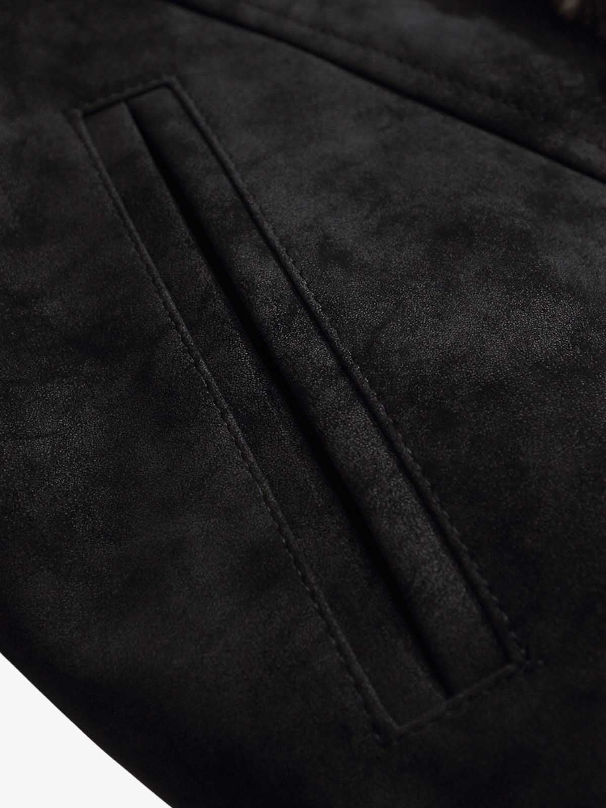 Retro Suede Texture Shearling Collar Fleece Bomber Jacket - Image 15