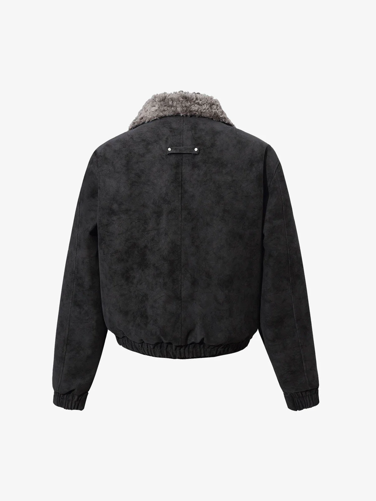 Retro Suede Texture Shearling Collar Fleece Bomber Jacket - Image 9