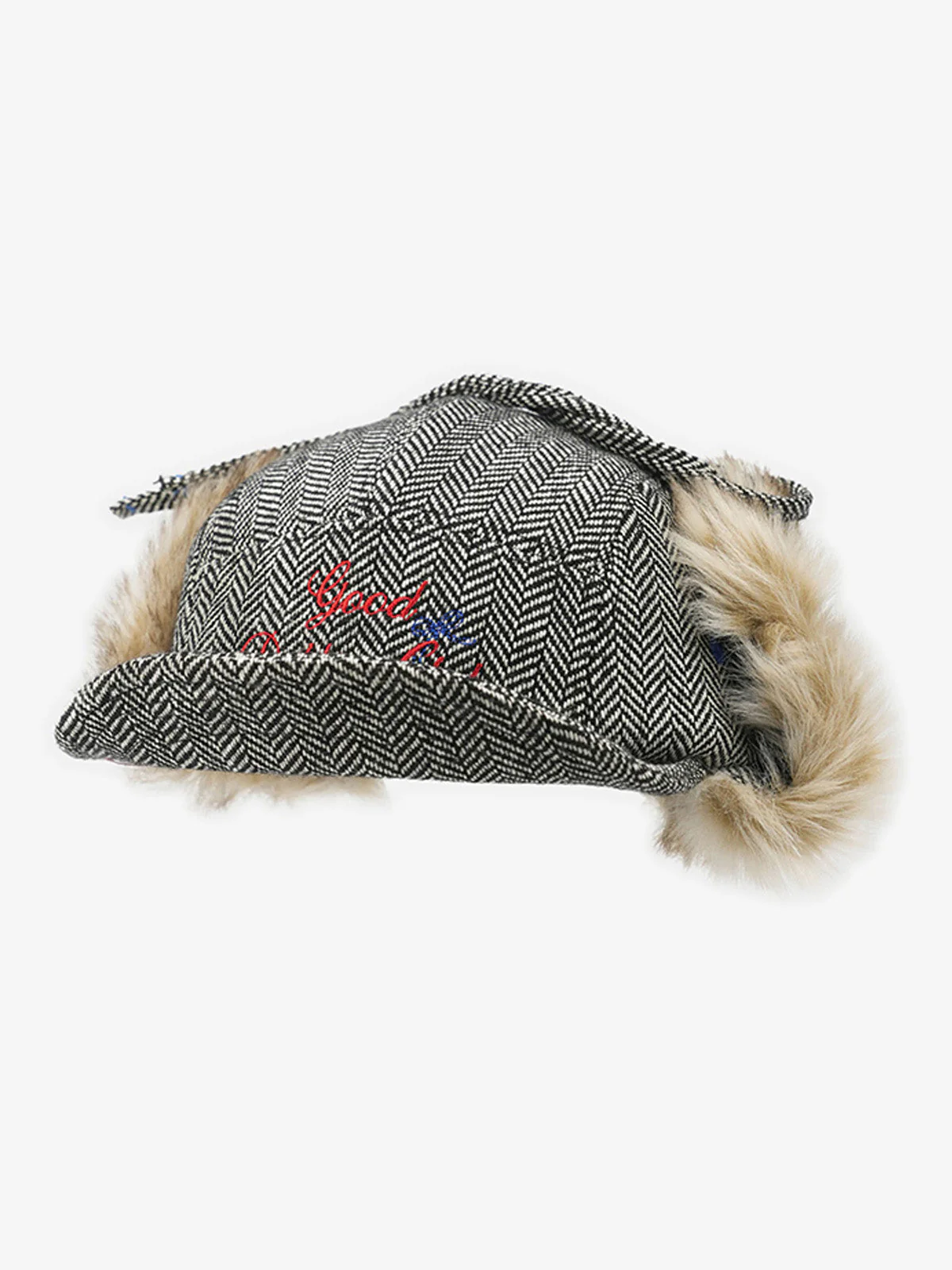 Retro Tweed Plush Earflap Embroidered Letter Cap - Image 10