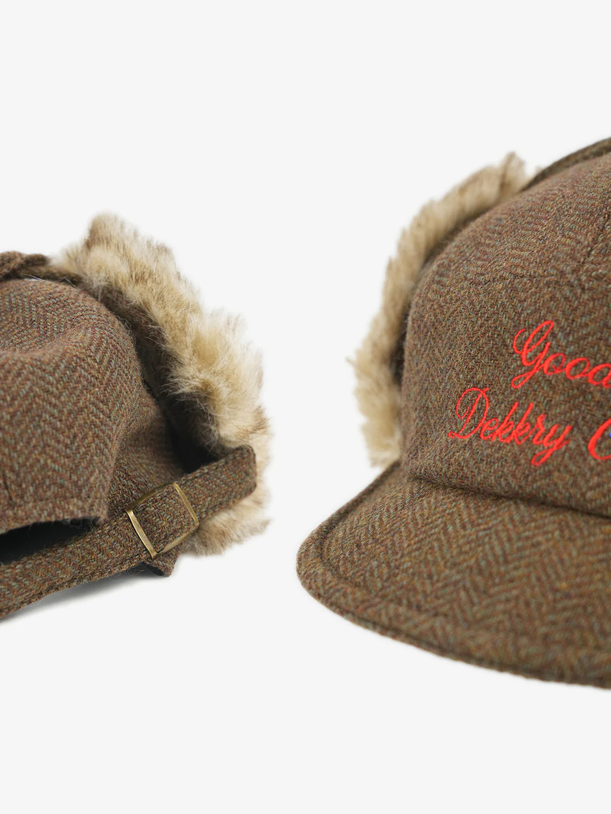 Retro Tweed Plush Earflap Embroidered Letter Cap - Image 12